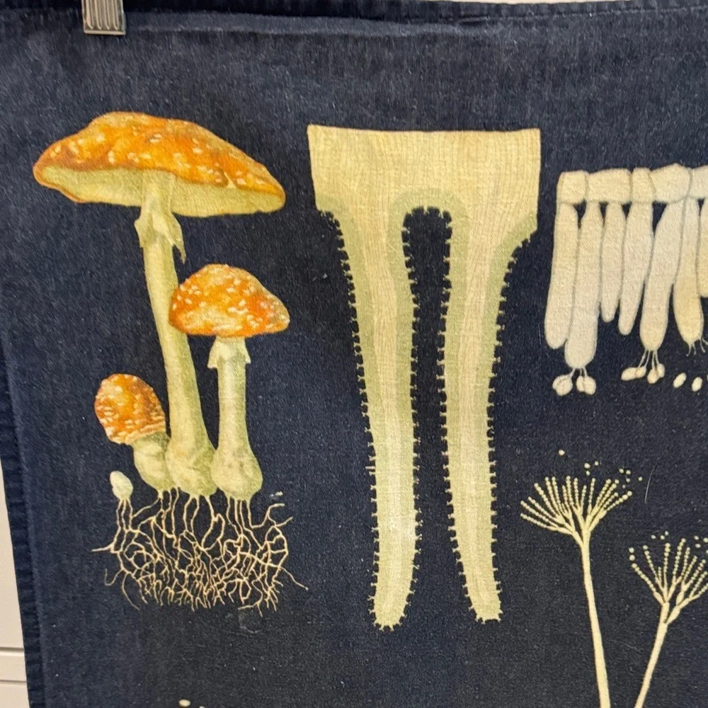 Vintage Mushroom Patterned Linen Cotton Blend Tea Towel